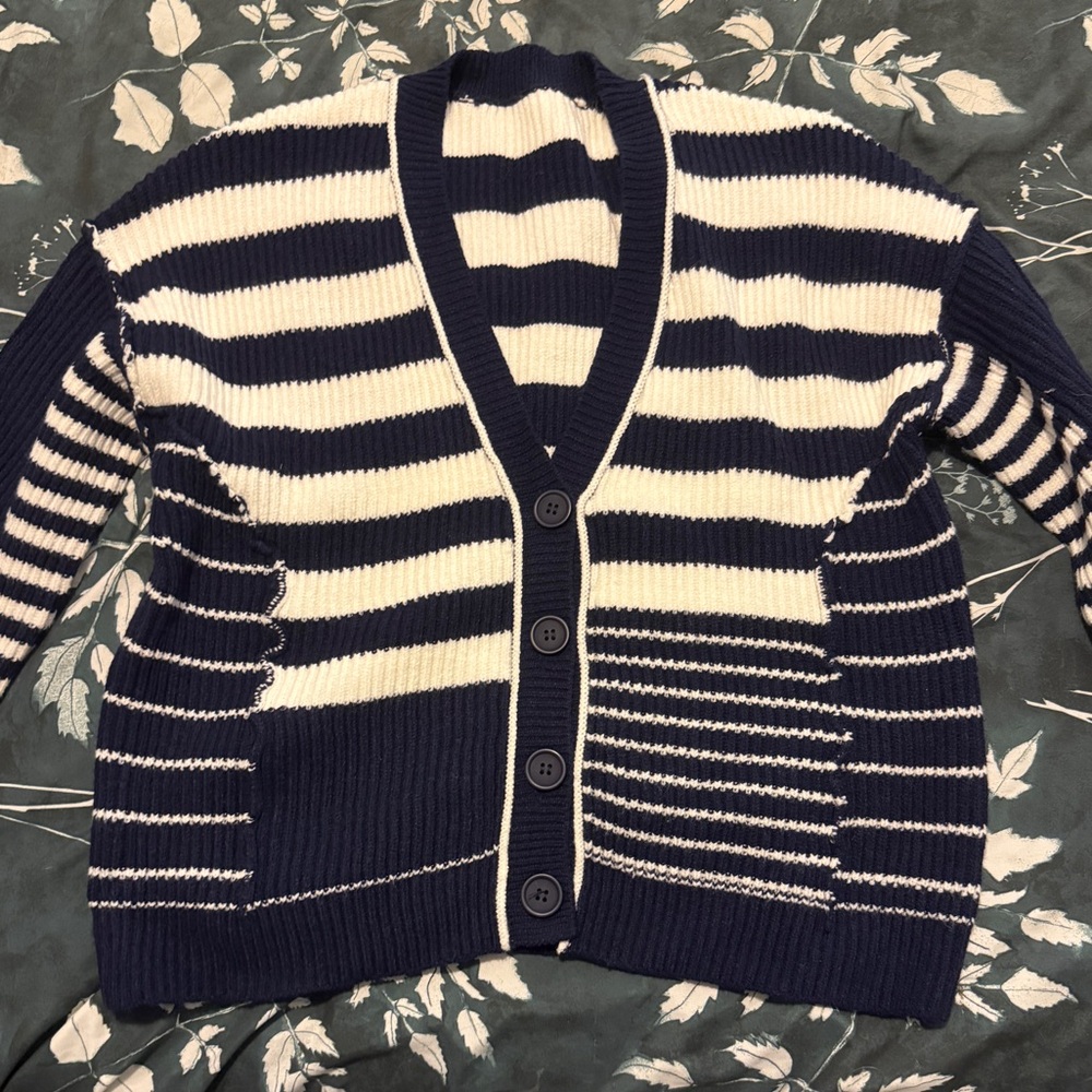 Navy and White Striped Cardigan